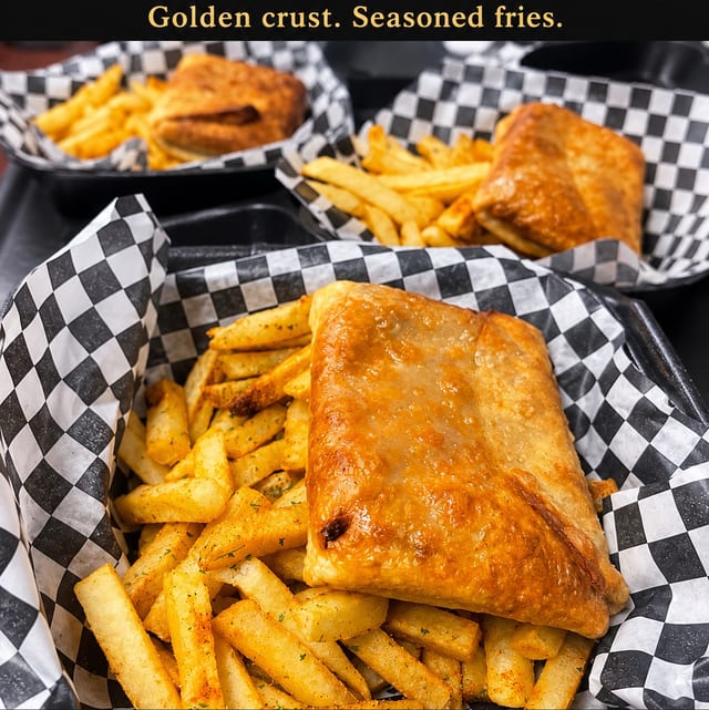 South Side Pizza Puff with Fries.